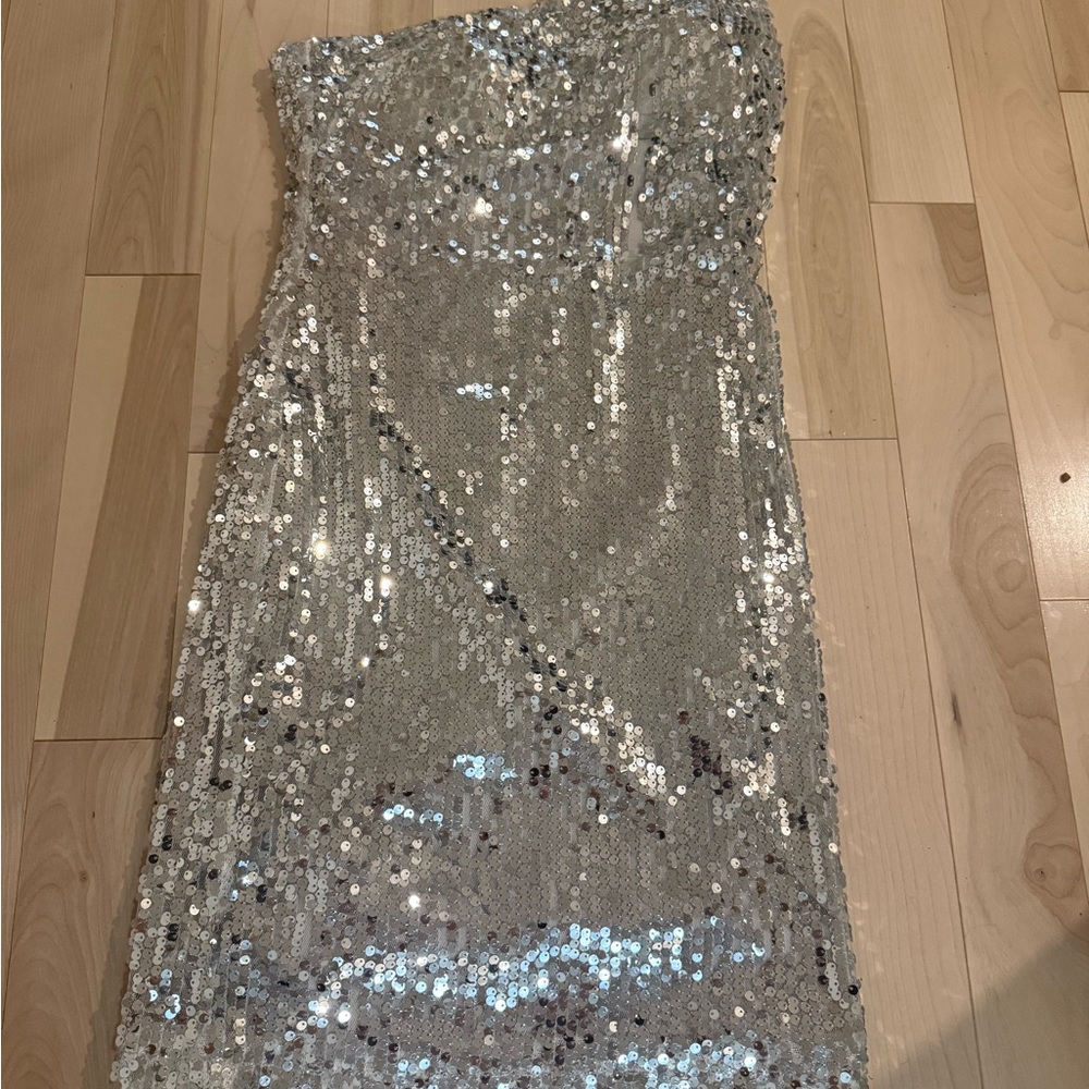 Silver Sequin One Shoulder Dress